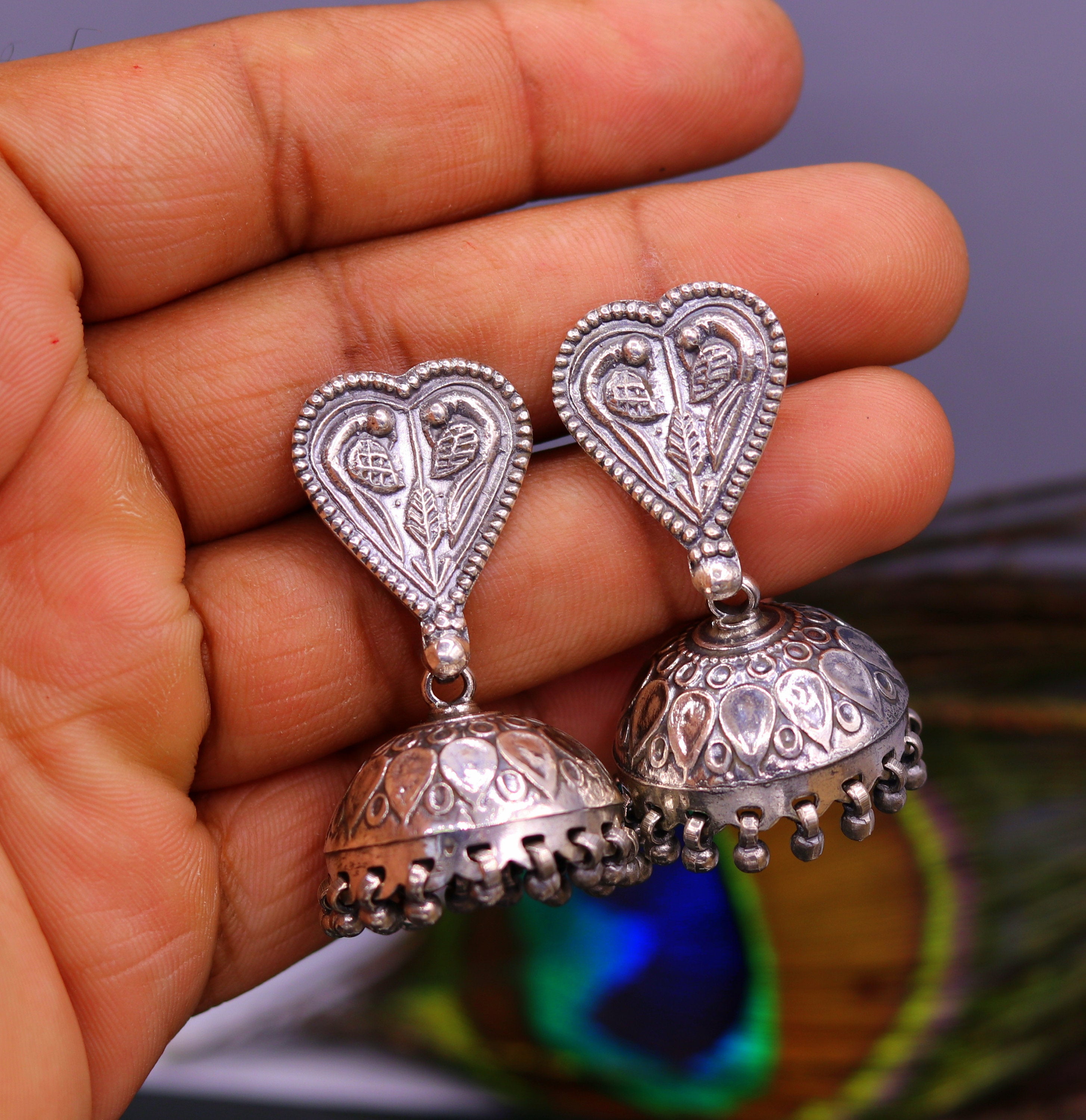 92.5 Oxidised Silver Long Jhumka Earrings For Women And Girls - Silver  Palace